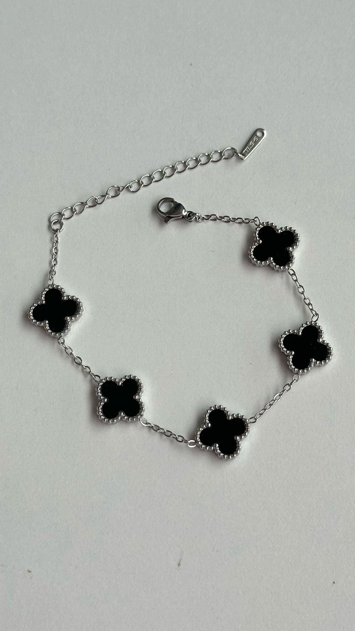 Yonca Çelik Bileklik Gümüş Siyah Renk