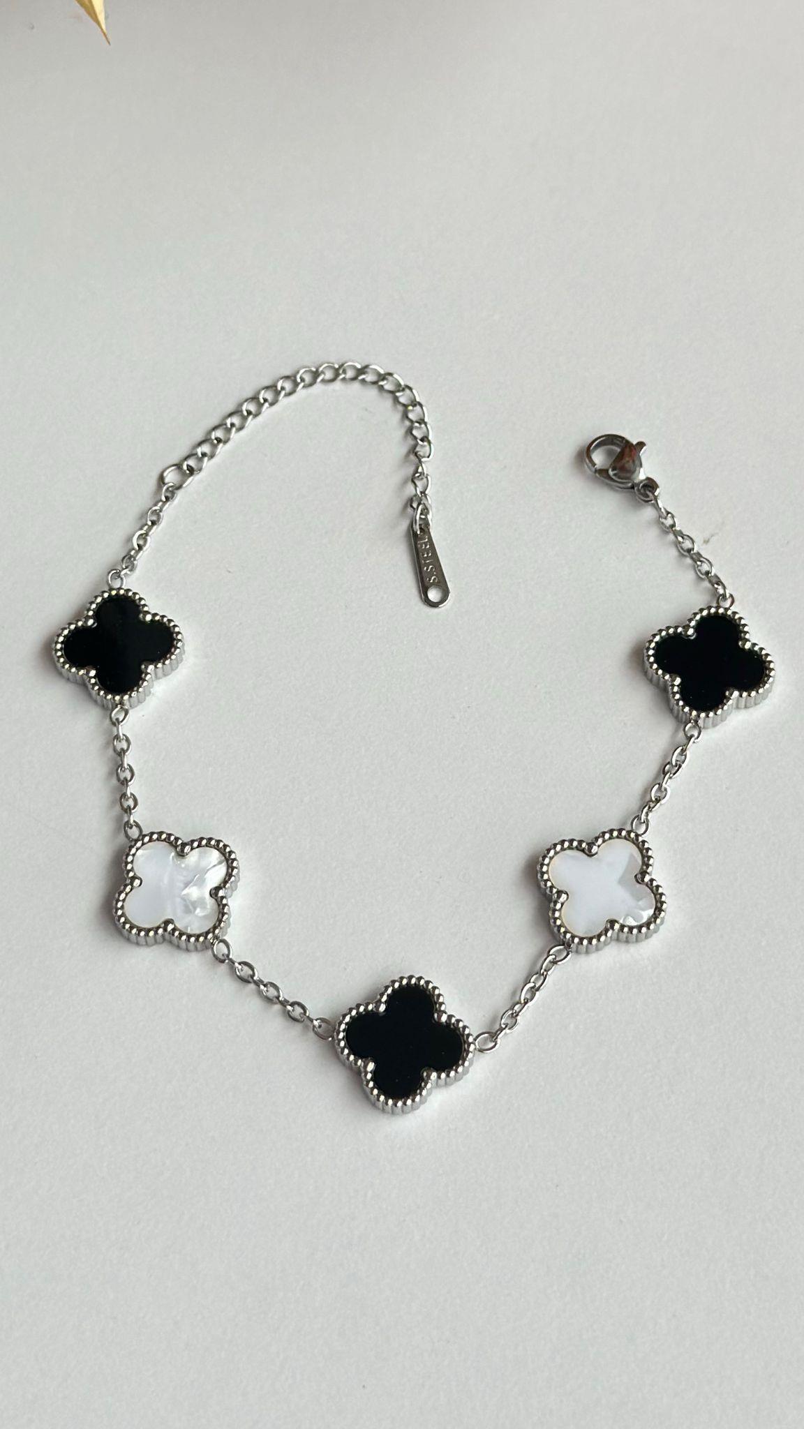 Yonca Çelik Bileklik Gümüş Siyahlı Sedefli Renk