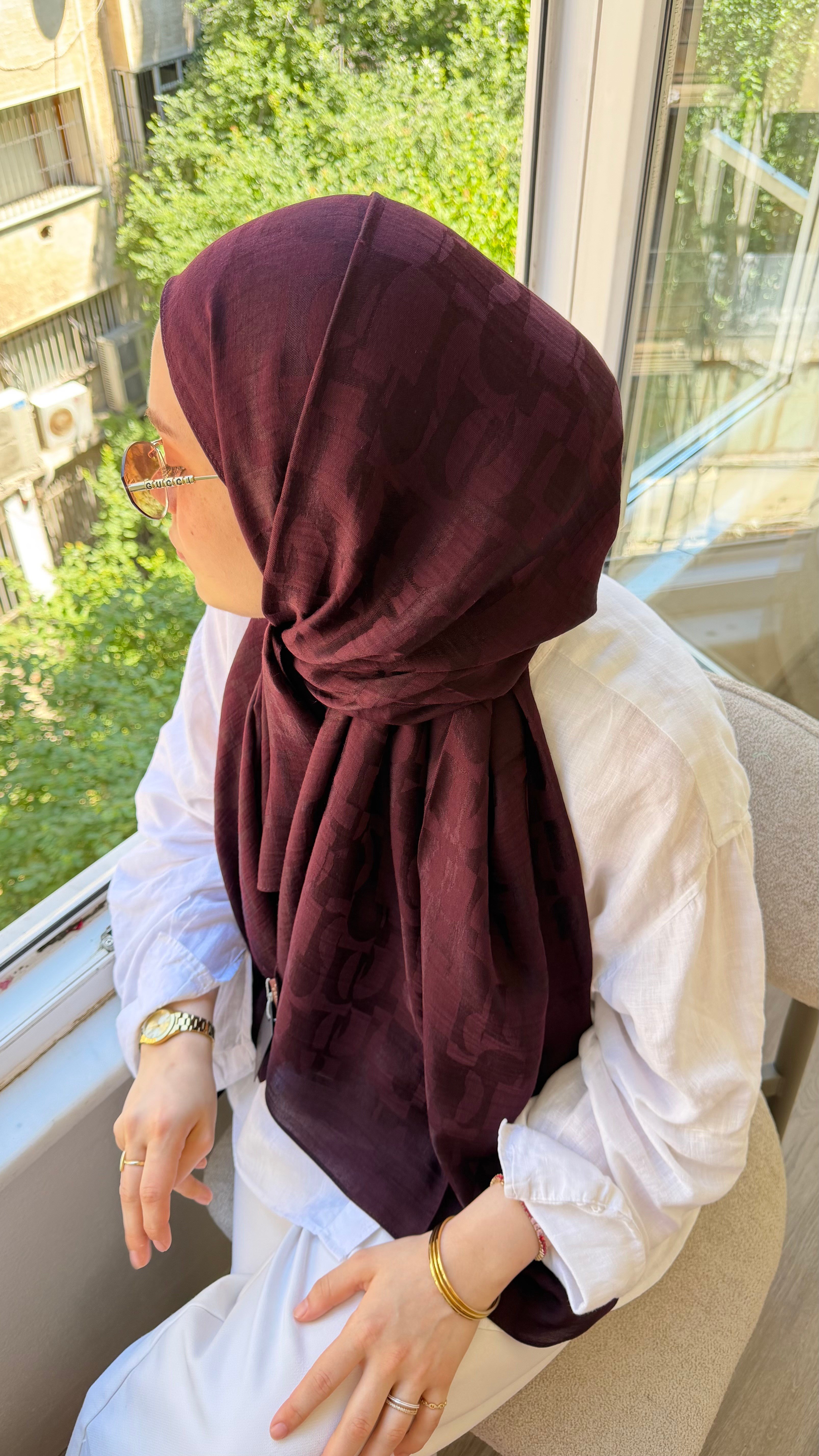 Desenli  Naia Pamuk Şal Bordo