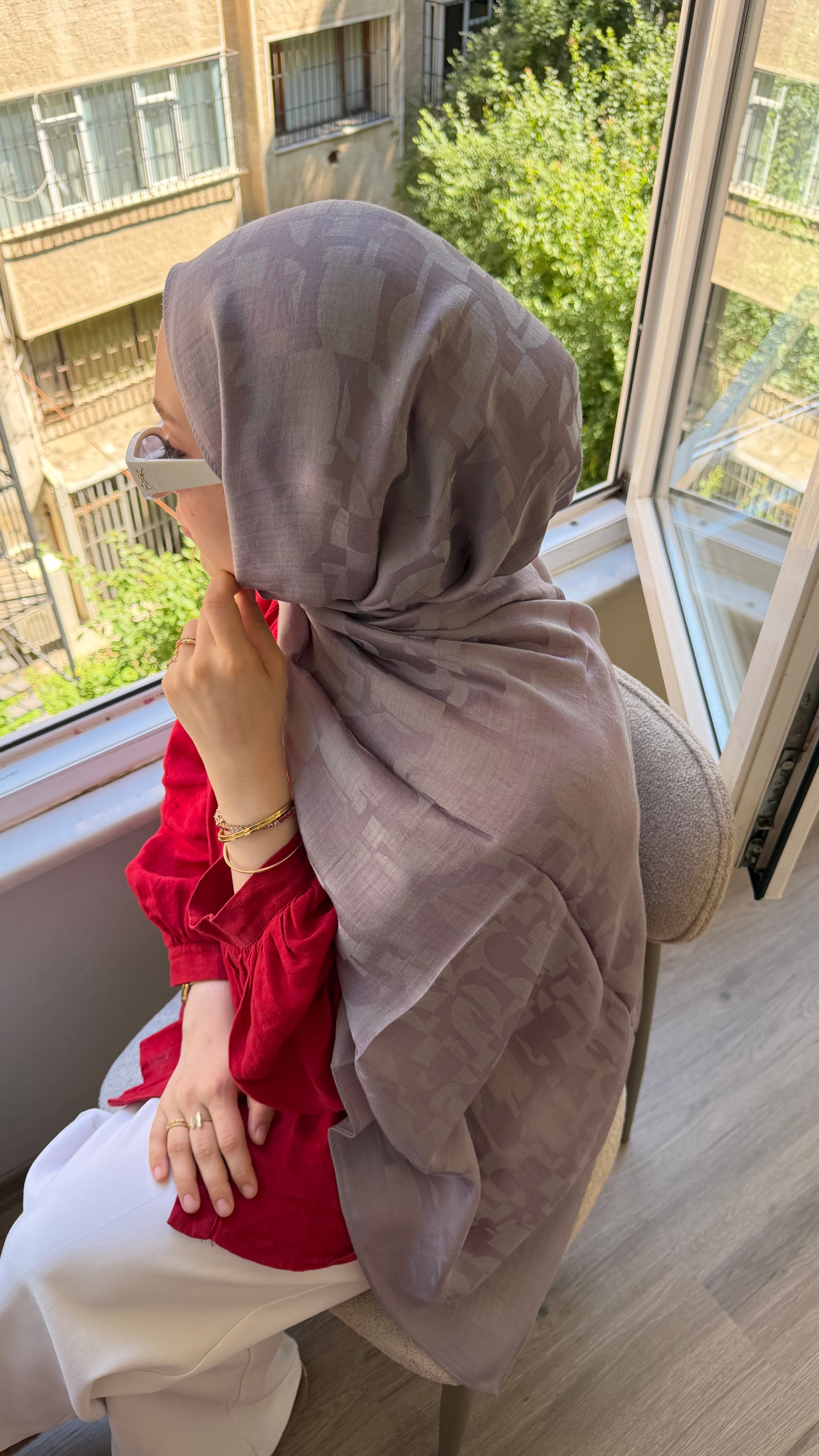 Desenli  Naia Pamuk Şal Lila