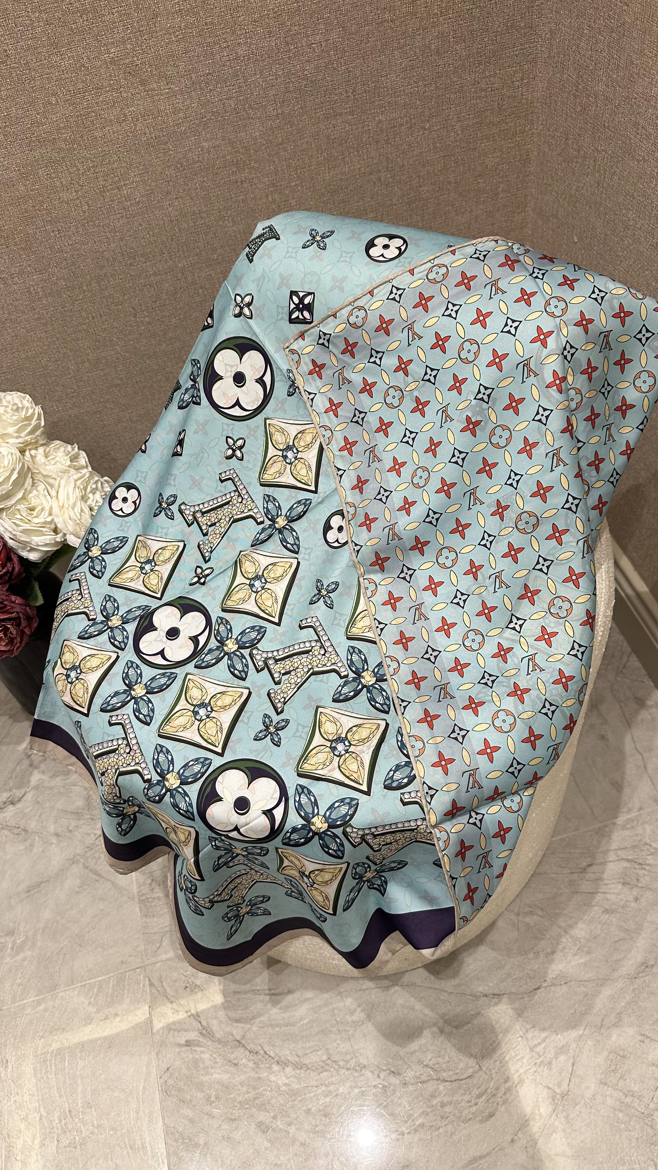 A Kalite L Marka Çift Taraflı Twill Eşarp Mavi