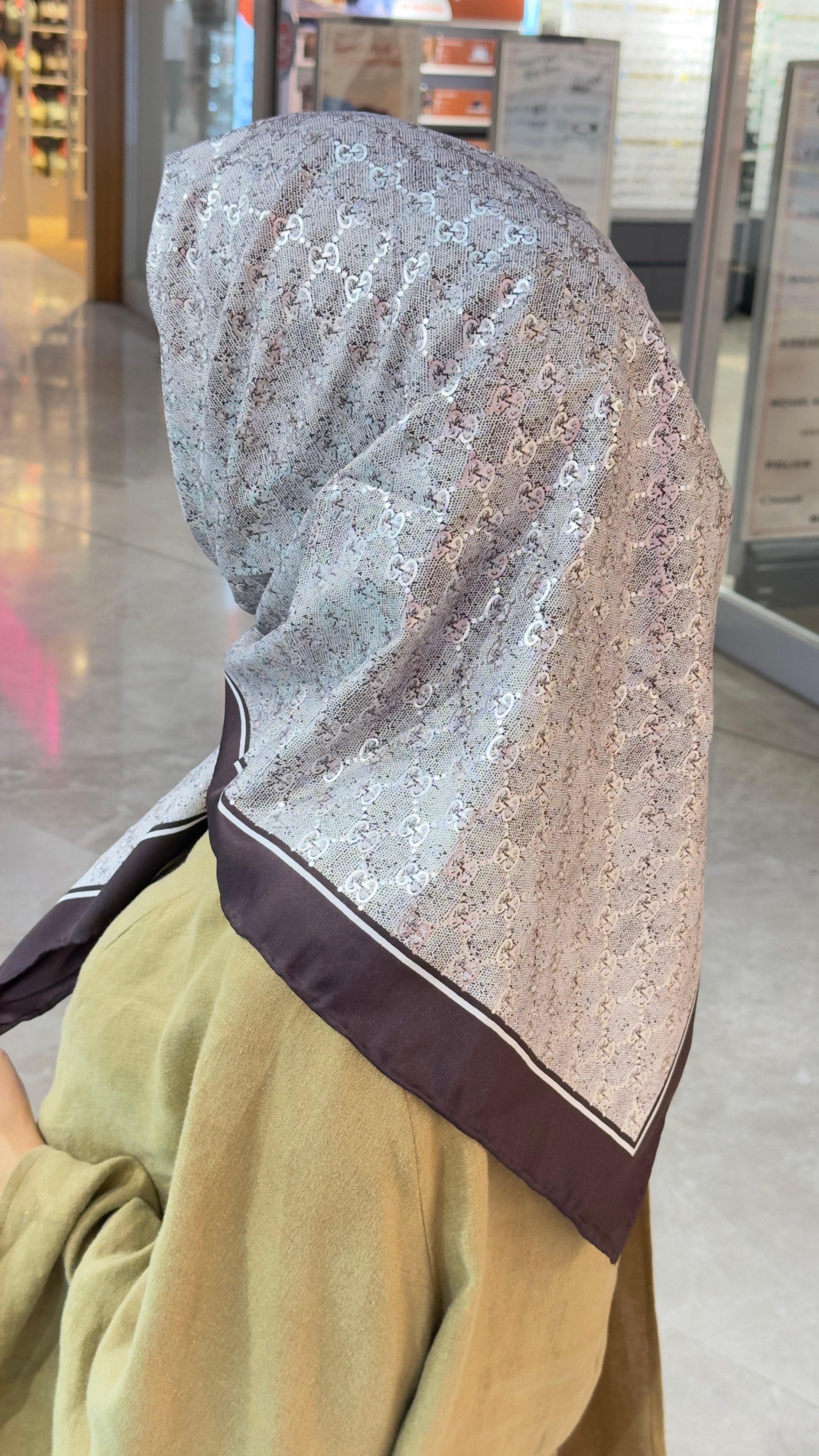 G Desen Varaklı A Kalite Twill Eşarp Gri / Kahve