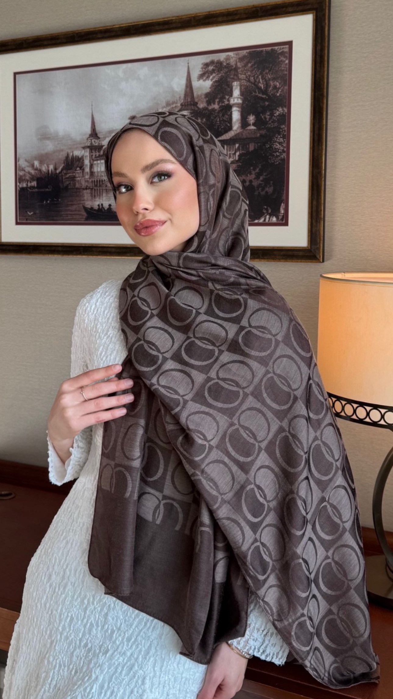 Dama Pamuk Jakar Şal Kahve