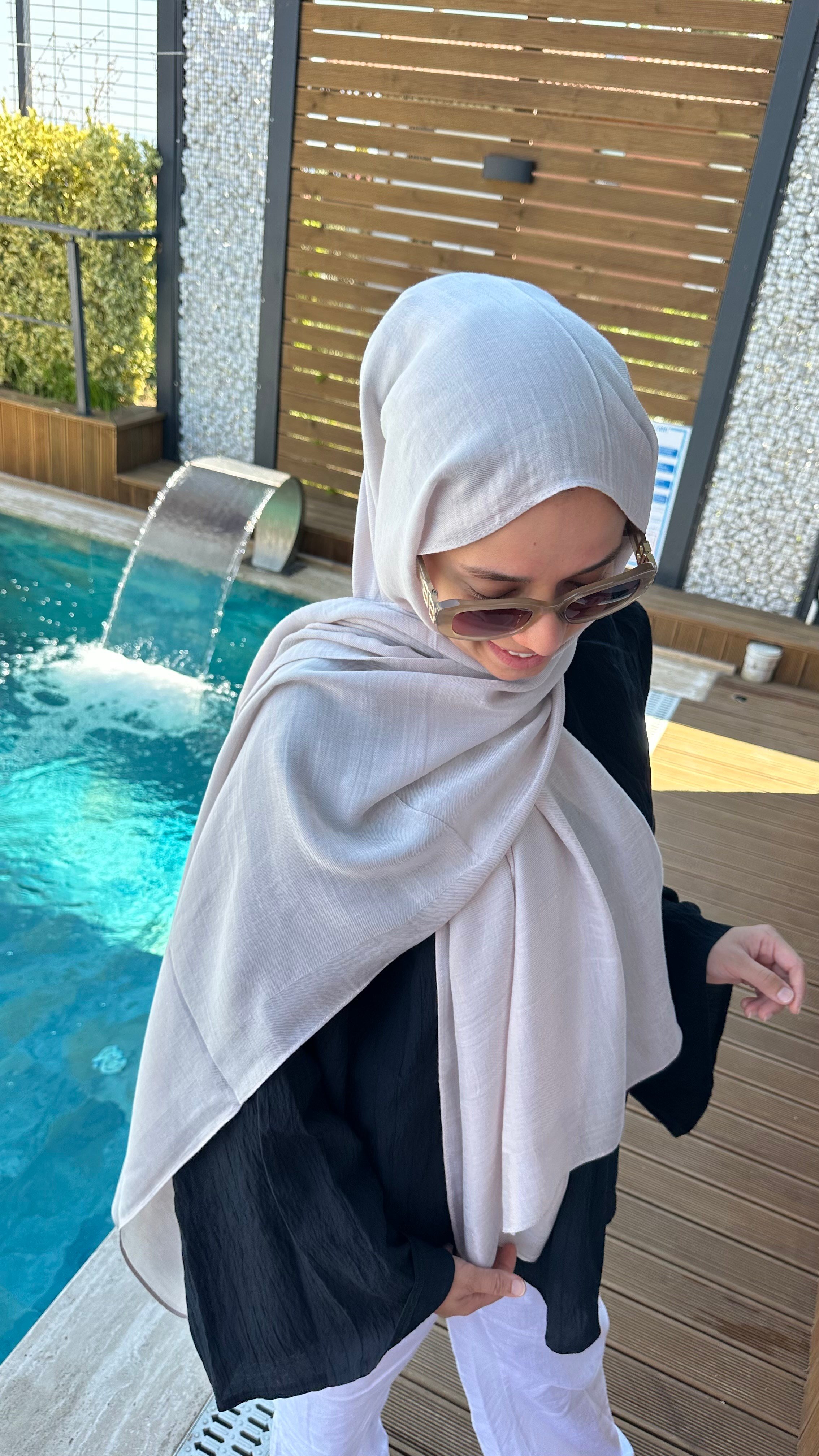 Düz Naia Pamuk Şal Pudra