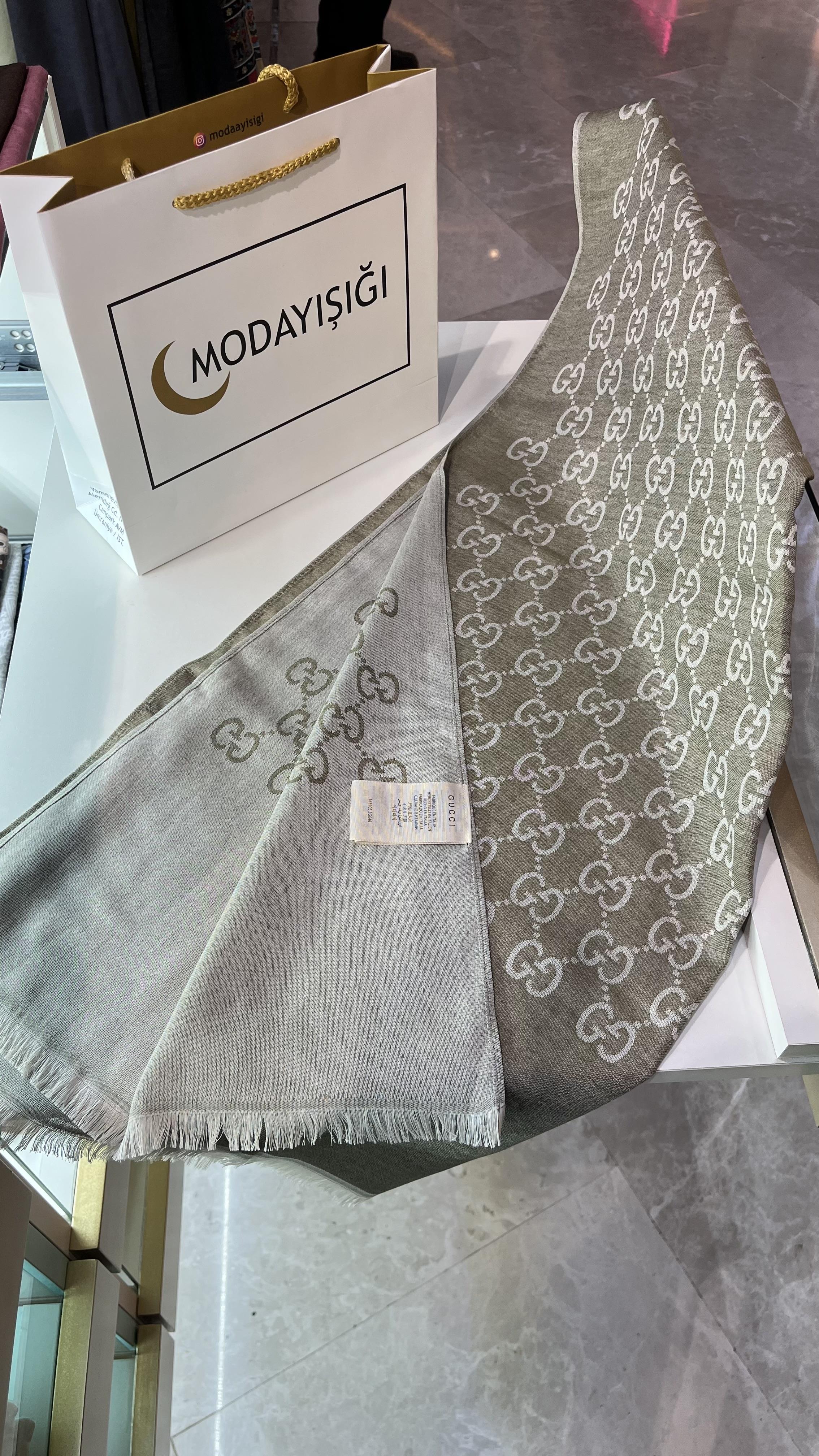 Yeni Sezon G Desen Zeytin Yeşil Yün Pamuk Şal