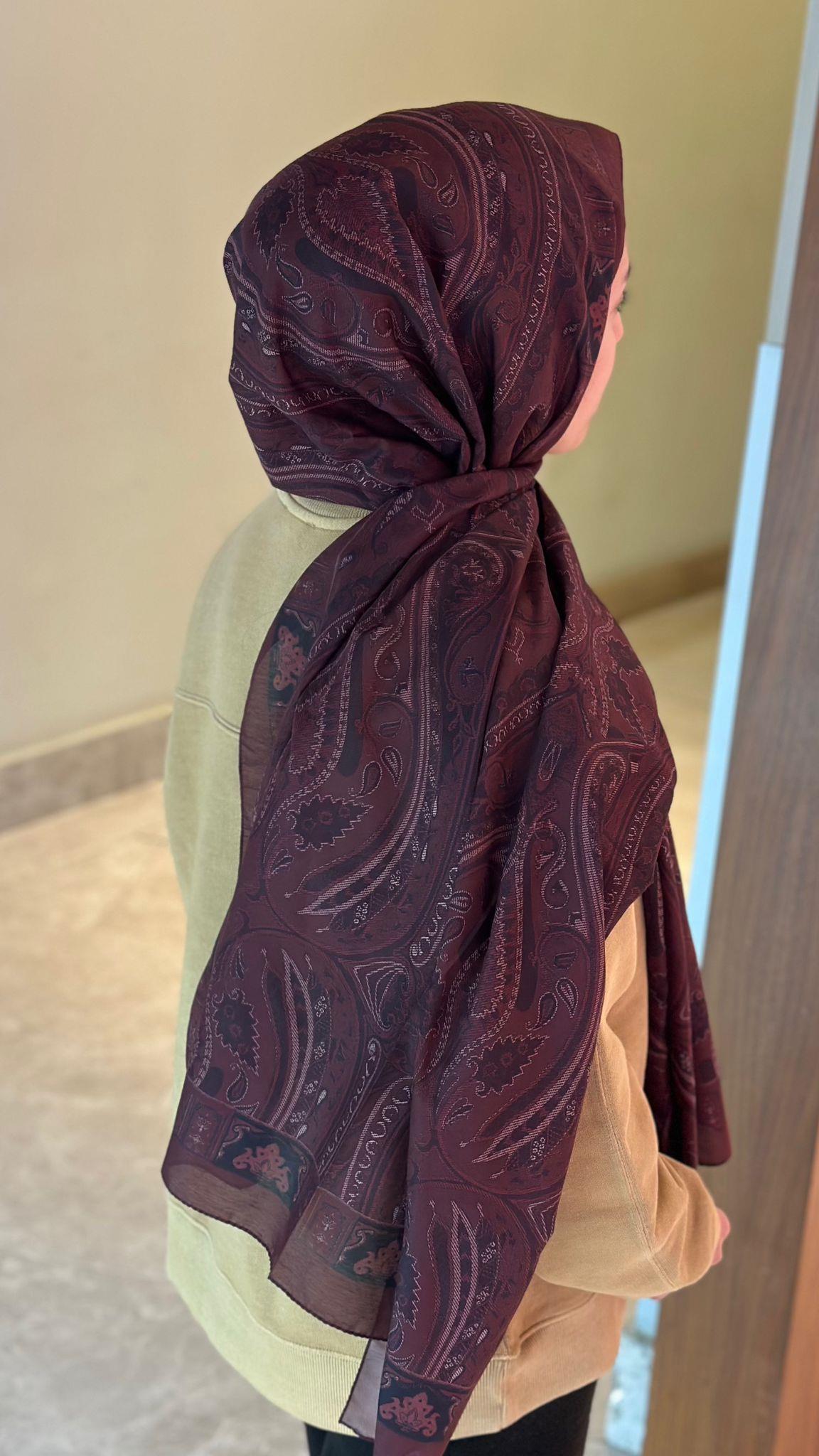 Etnik Desen Bordo Şal