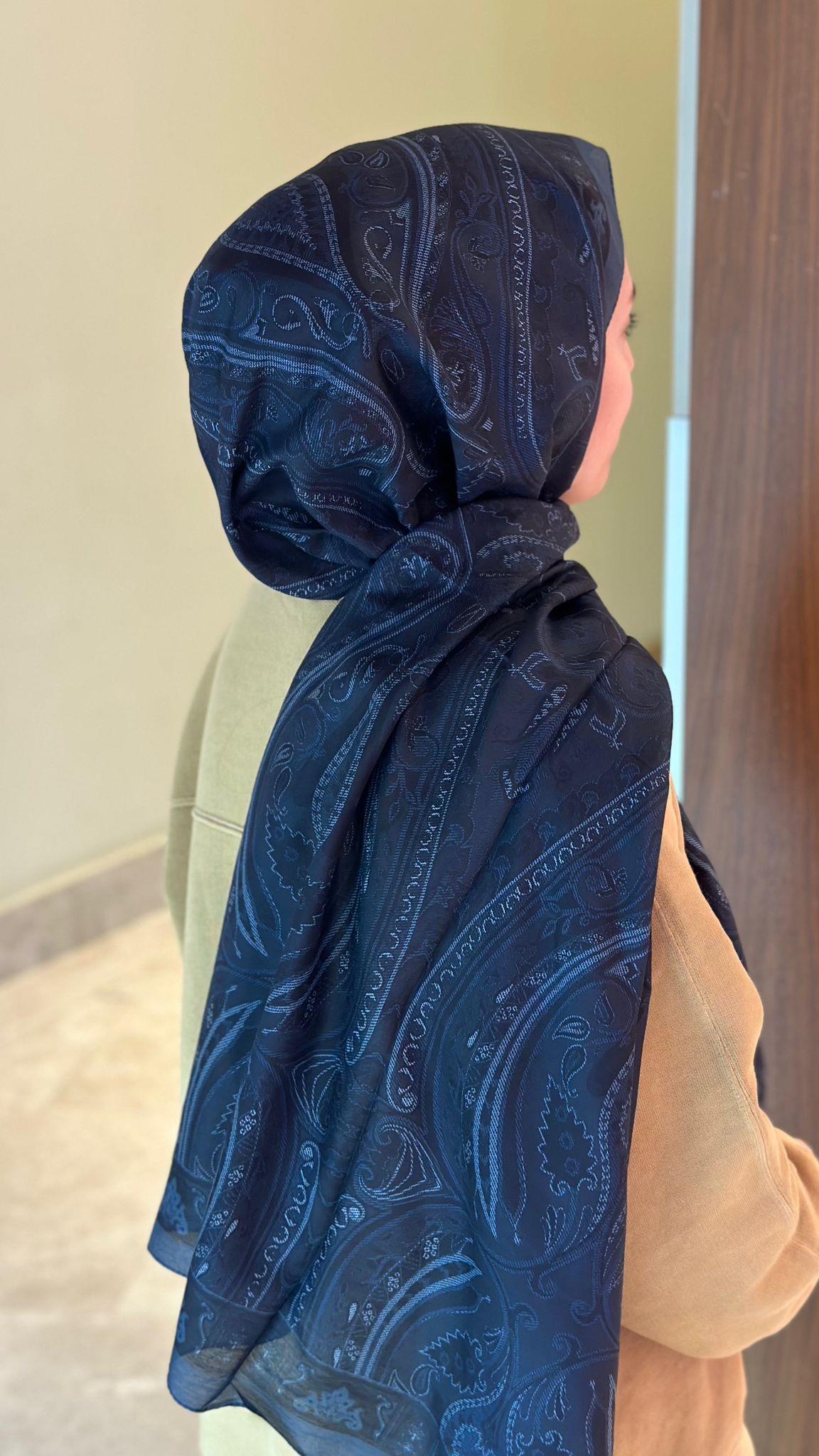 Etnik Desen Lacivert Şal