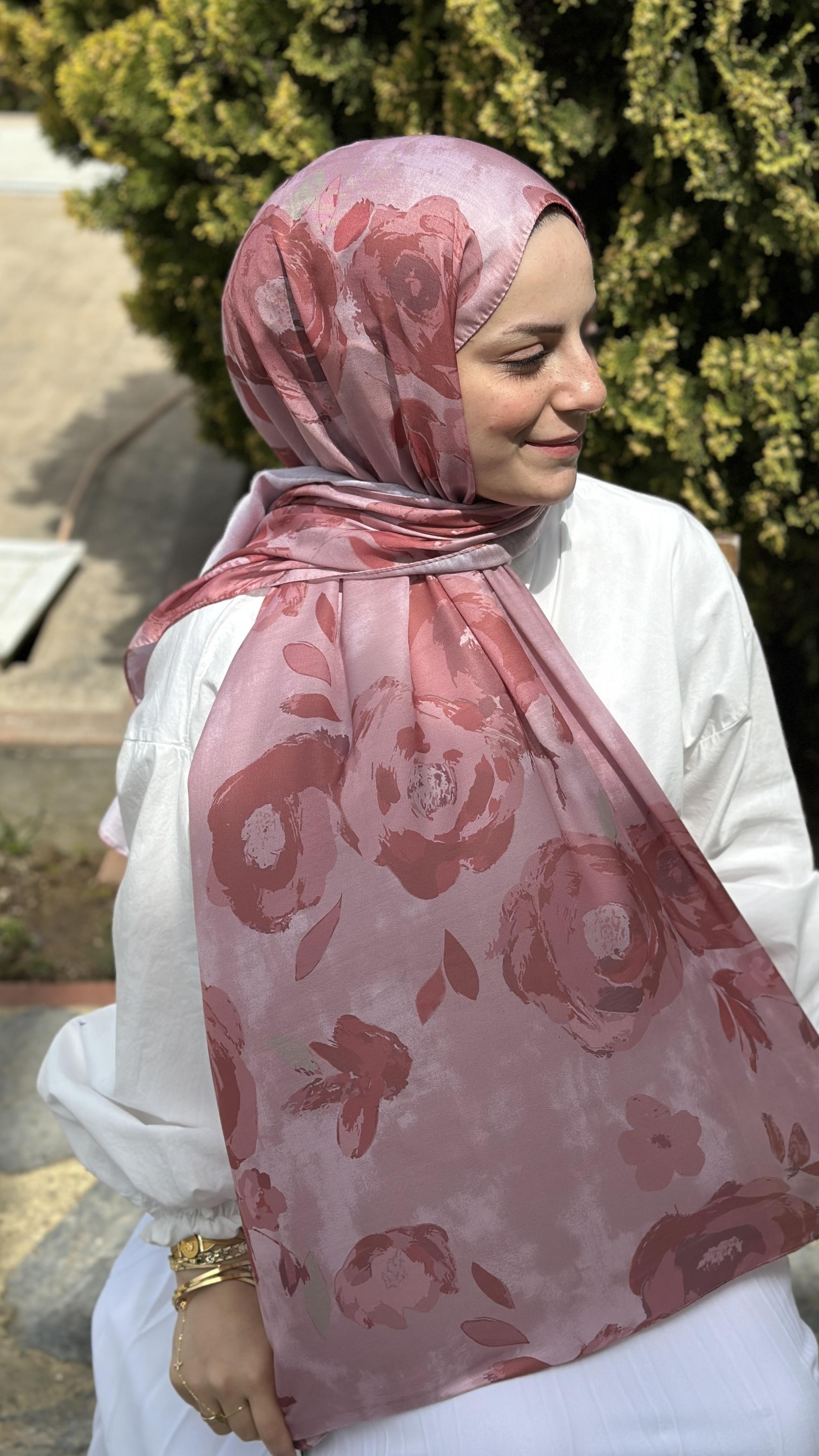 Gül Desen Pembe Soft Pamuk Şal