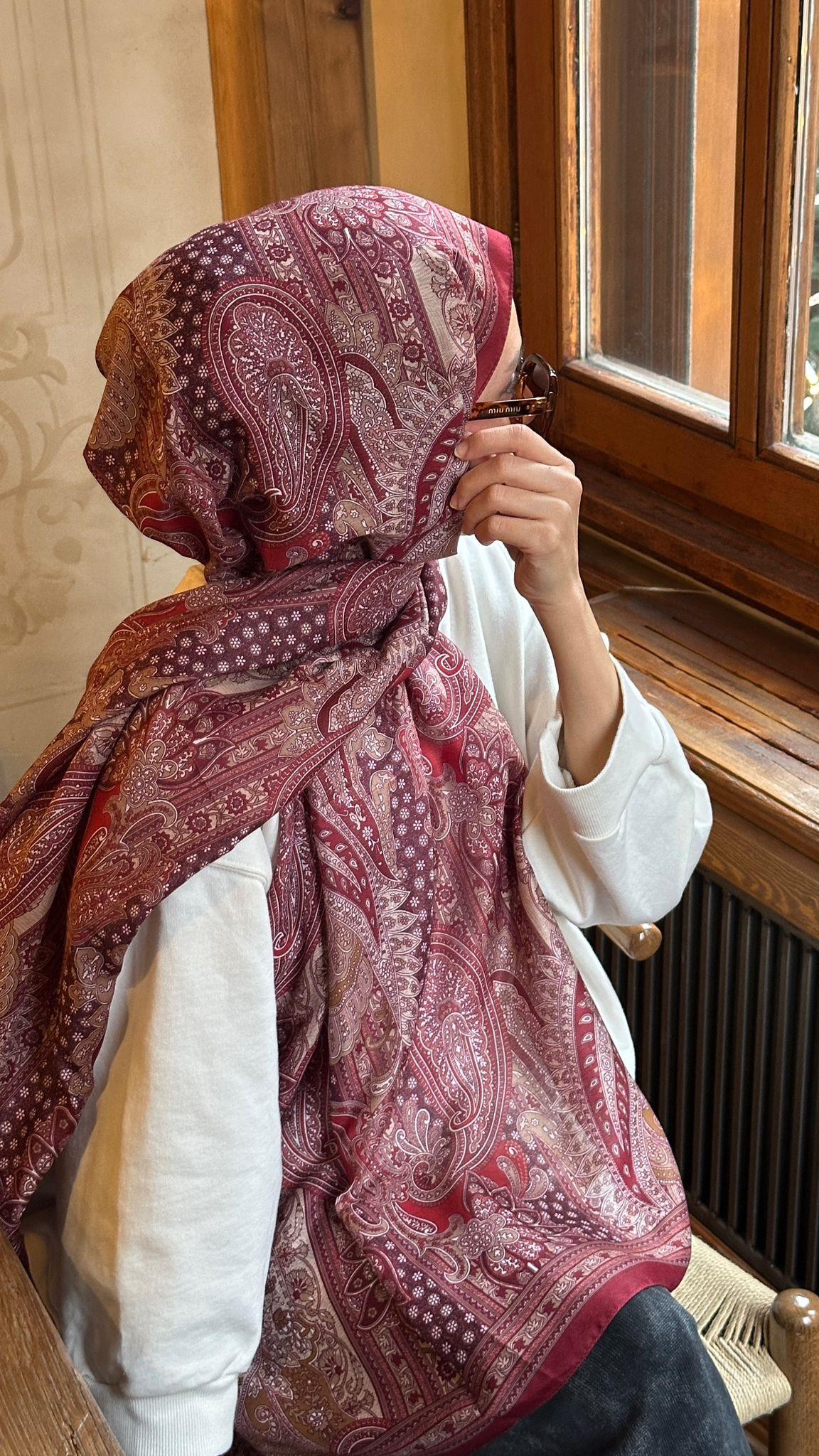 Line Bordo Pearl Soft Pamuk Şal