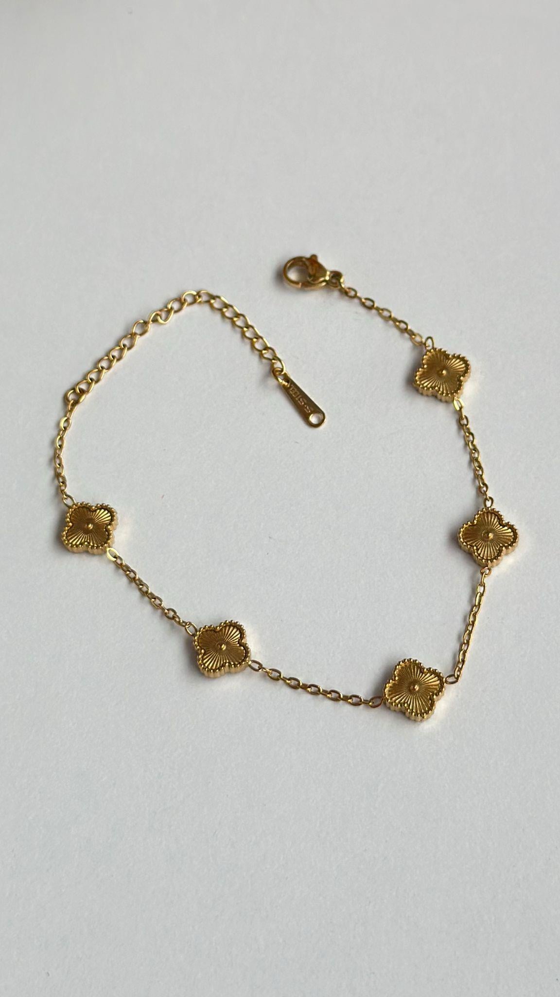 Mini Yonca Çelik Bileklik Tam Gold