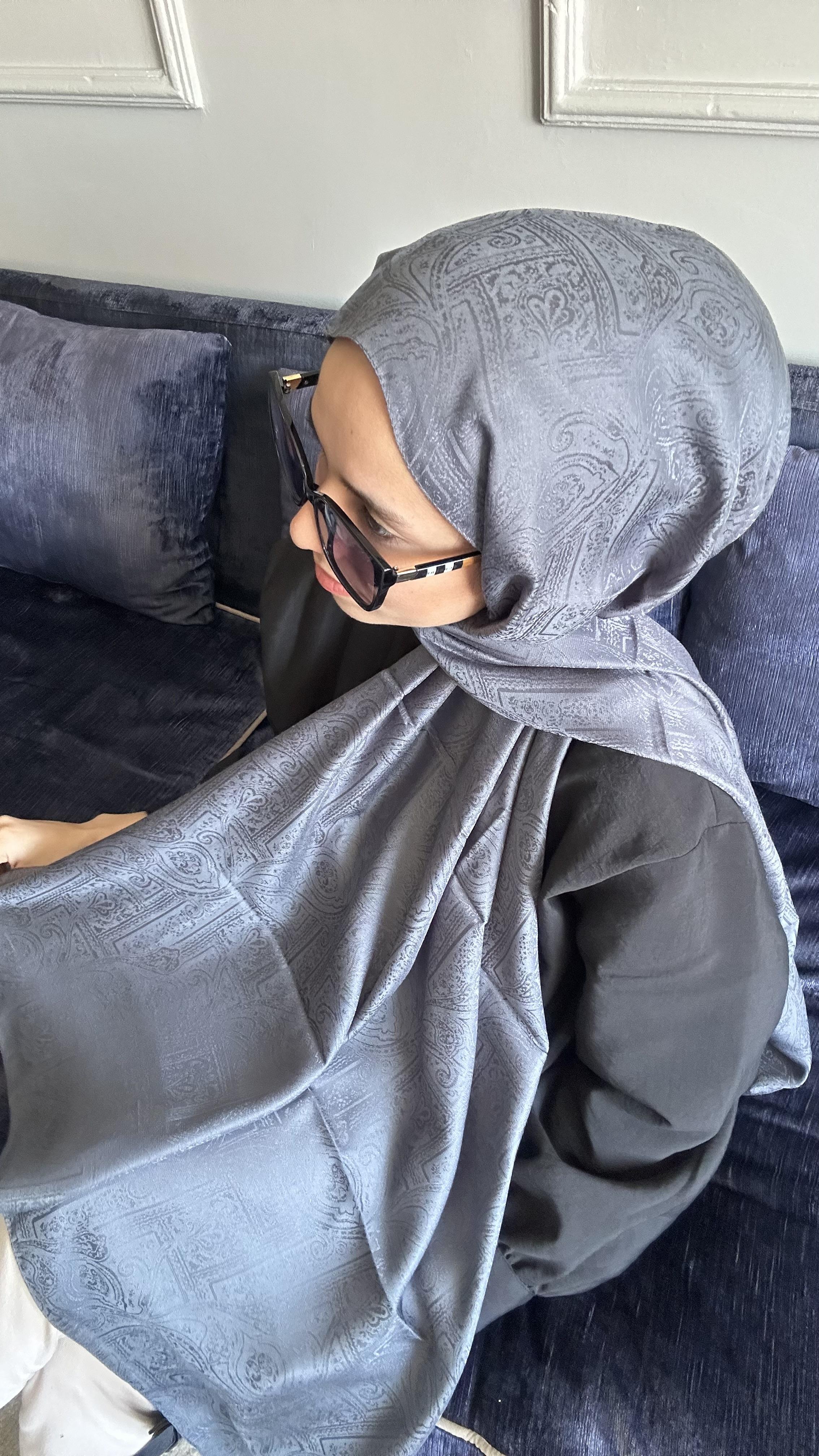 Oliva Pamuklu Etnik Desen Şal Gri