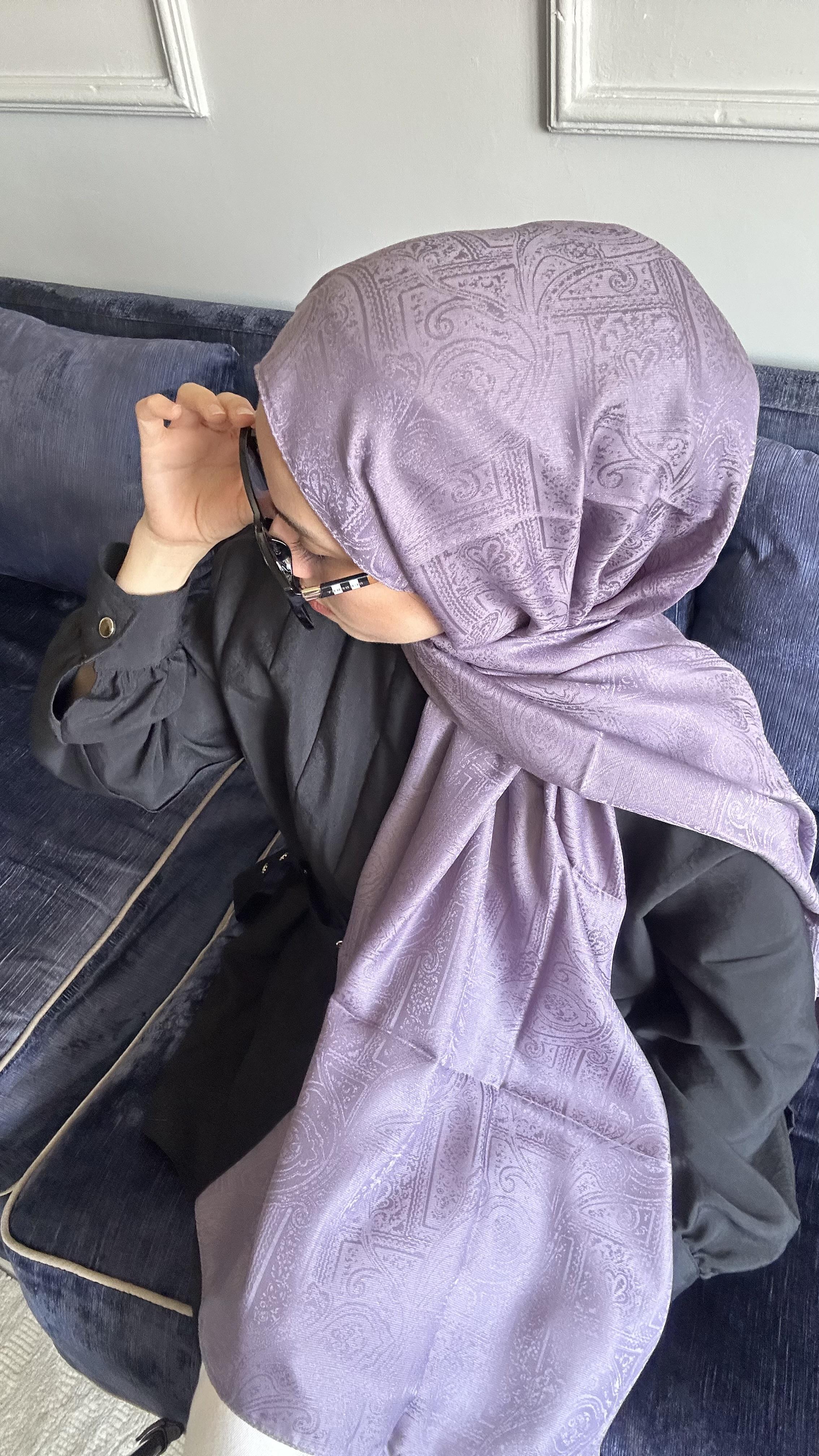 Oliva Pamuklu Etnik Desen Şal Lila