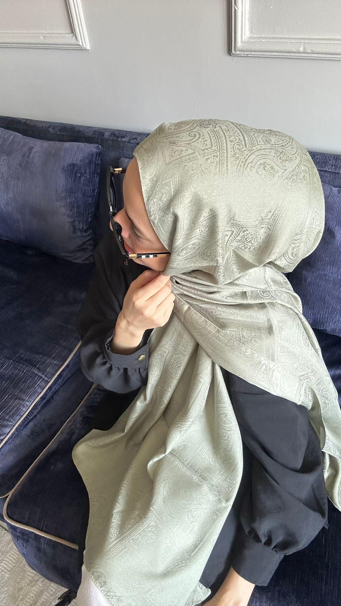 Oliva Pamuklu Etnik Desen Şal Su Yeşili