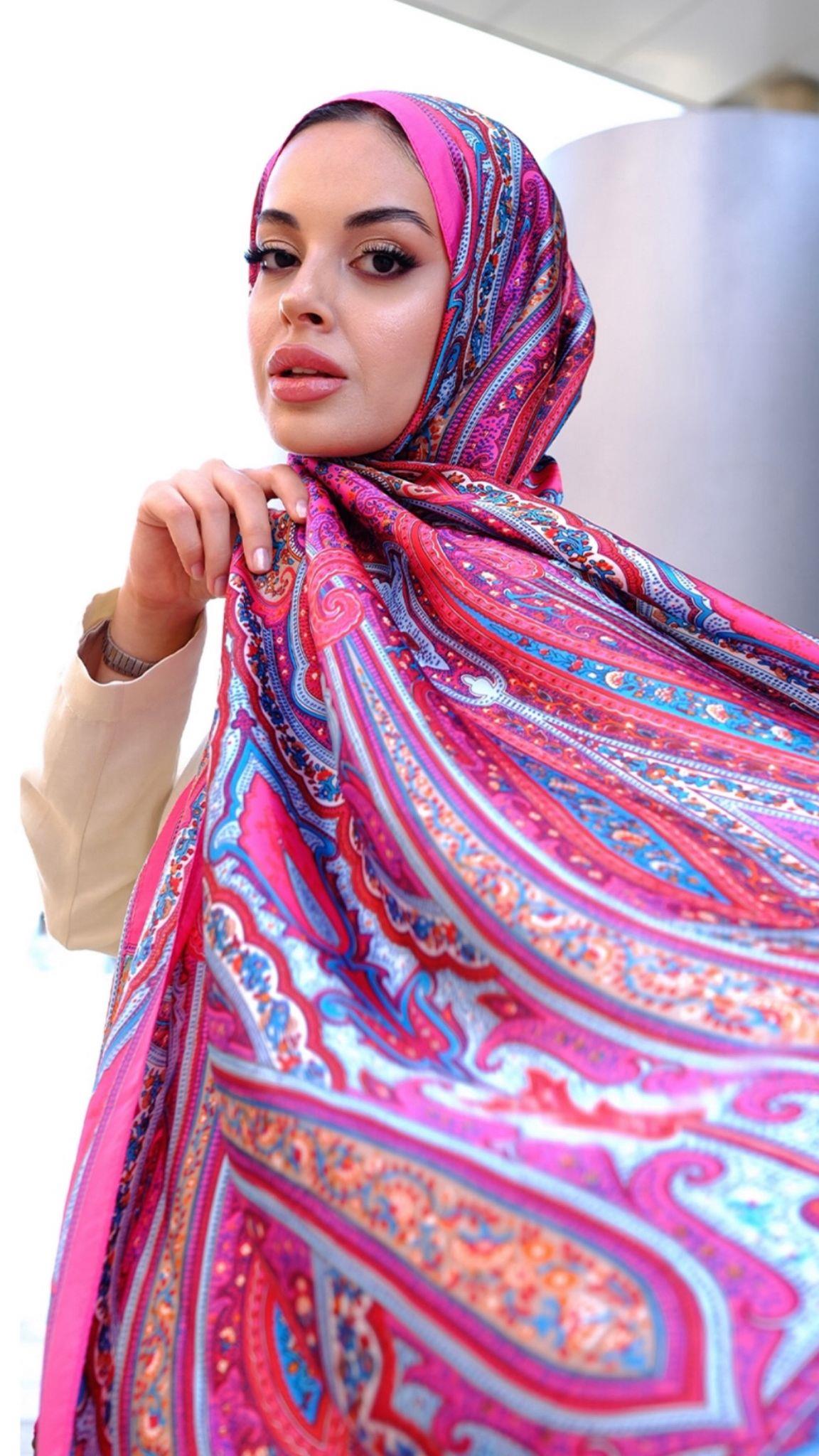 Pembe Desenli Vual İpek Şal