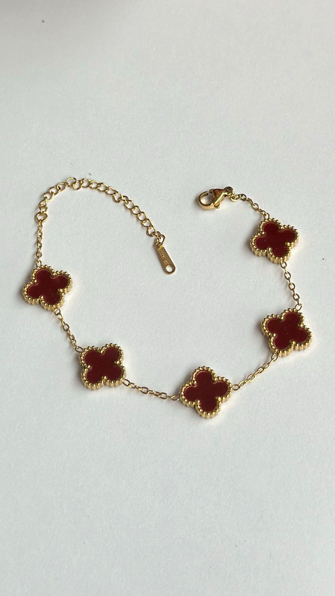 Yonca Çelik Bileklik Gümüş Gold Bordo Renk