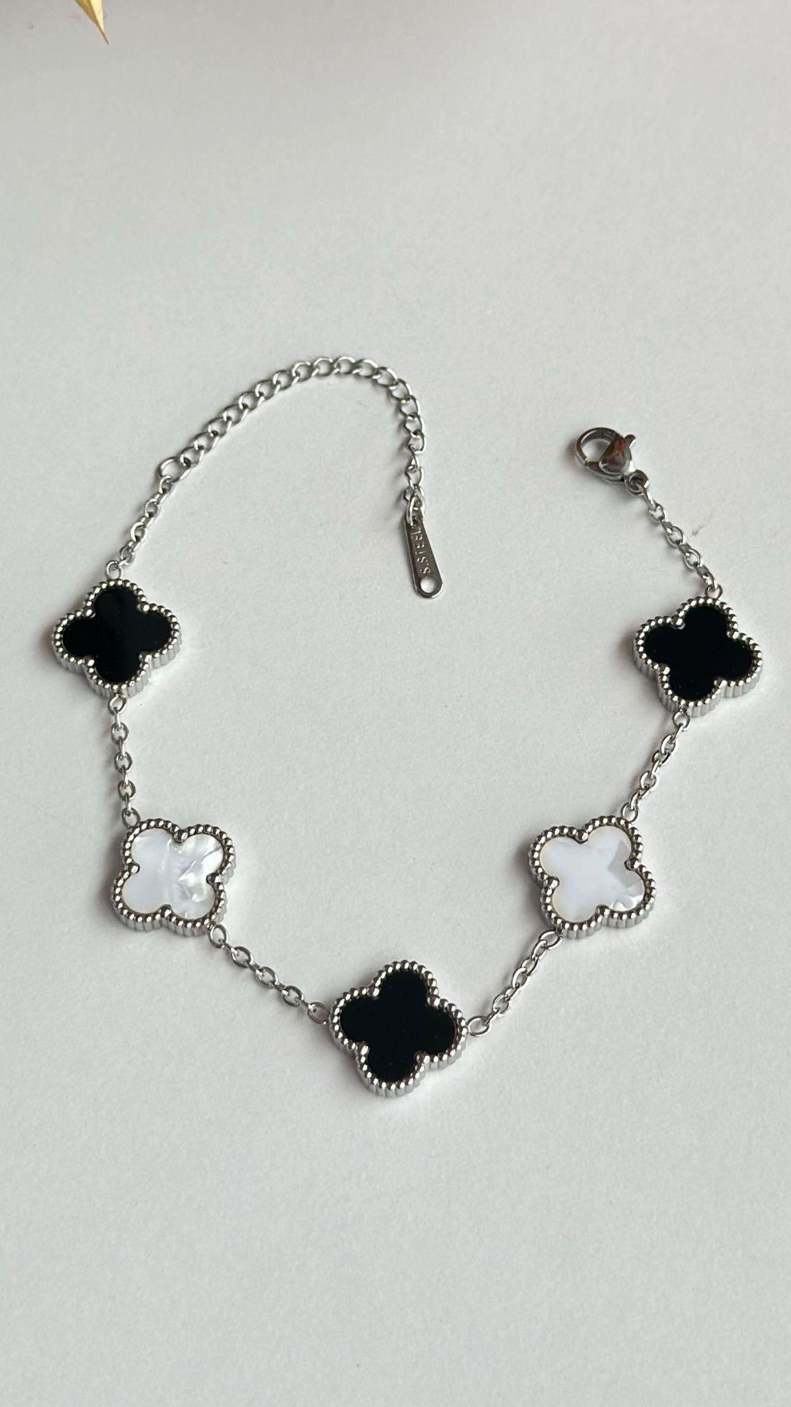 Yonca Çelik Bileklik Gümüş Siyahlı Sedefli Renk