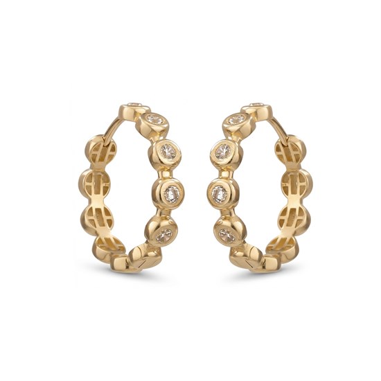 Taşlı Yuvarlak 14 Ayar Altın Halka Küpe