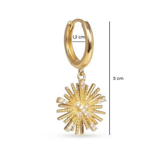 Taş Detaylı Tasarım 14 Ayar Sallantılı Küpe 3 cm