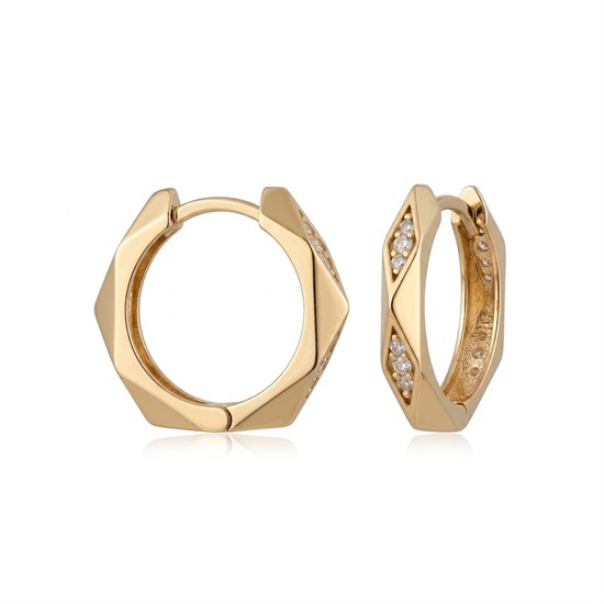 Taşlı Halka Küpe 14 Ayar Altın