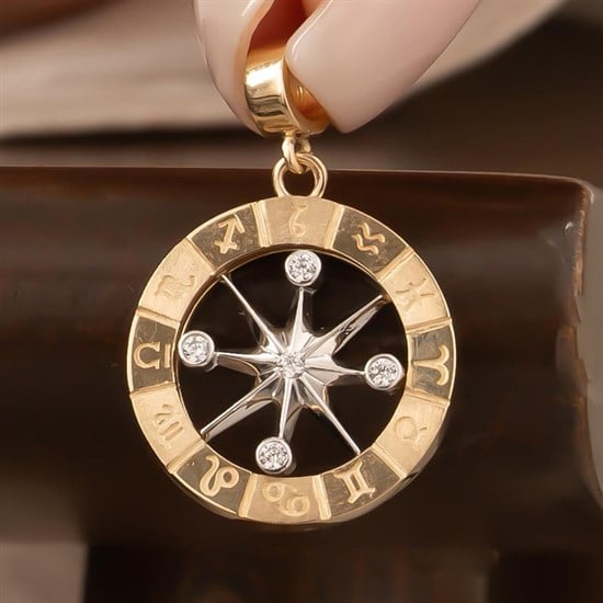 Taşlı Pusula 14 Ayar Kolye Ucu