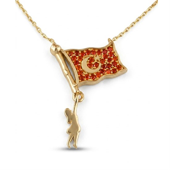 Bayrak Tutan Kız 14 Ayar Altın Kolye