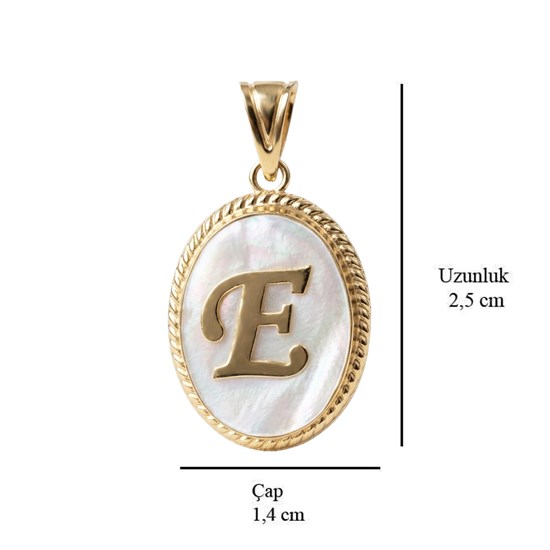 E Harfi Sedefli 14 Ayar Altın Kolye Ucu