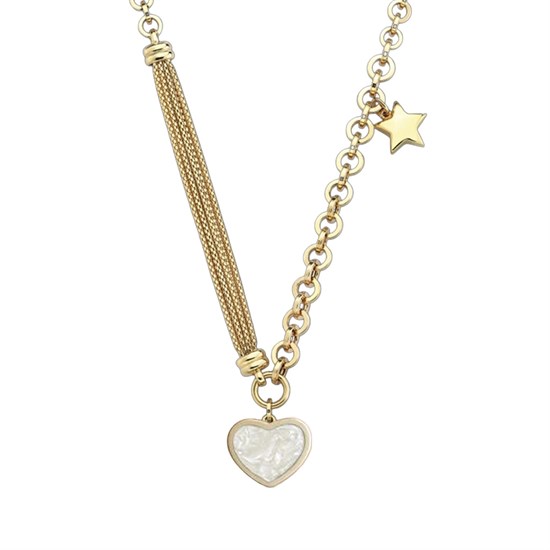 Cetaş Eterna Beyaz Mineli Kalp 14 Ayar Altın Kolye