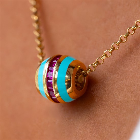 Cetaş Eterna Altın Kolye Sarı Altın Turkuaz Mineli 14 Ayar