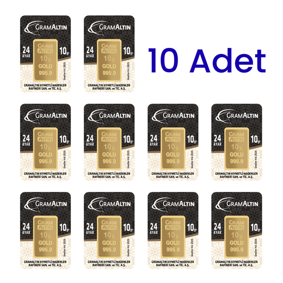 10 Adet 10 Gr 24 Ayar Gram Altın