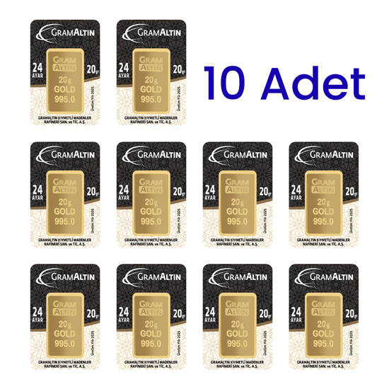 10 Adet 20 Gr 24 Ayar Gram Altın