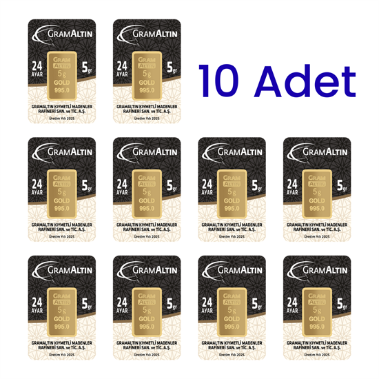 10 Adet 5 Gr 24 Ayar Gram Altın