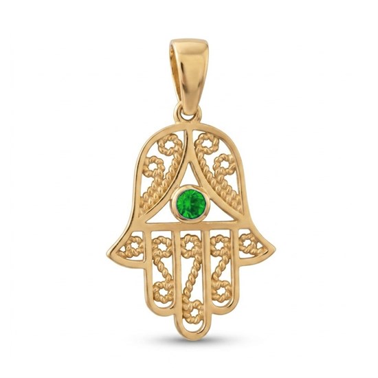 Yeşil Taşlı Fatma Ana Eli 14 Ayar Kolye Ucu