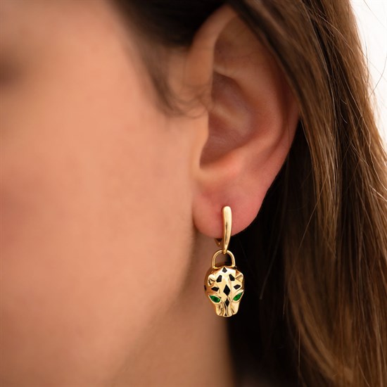 Cetaş Bir Dilek Tut Panter 14 Ayar Altın Küpe