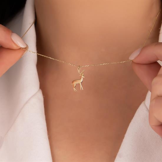 14 Ayar Altın Geyik Kolye