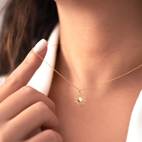 14 Ayar Altın Güneş Motifli Minimal Kolye