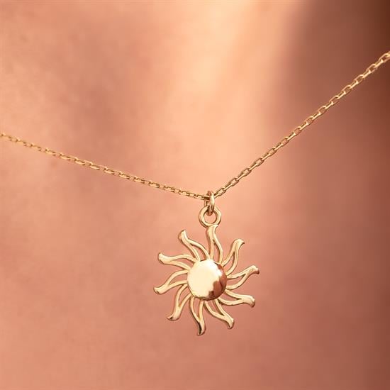 14 Ayar Altın Güneş Motifli Minimal Kolye