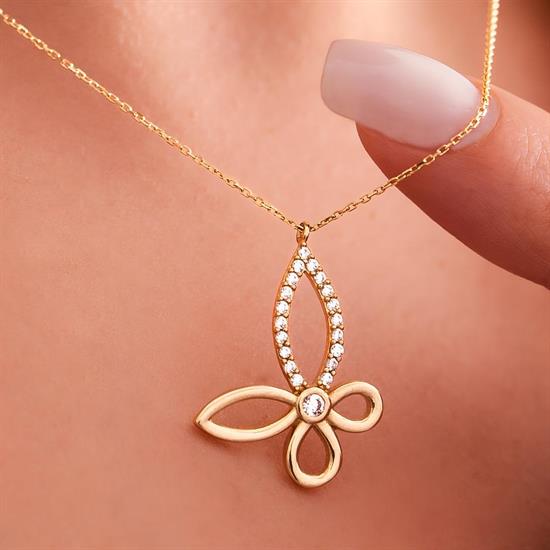 14 Ayar Altın Kelebek Taşlı Kolye