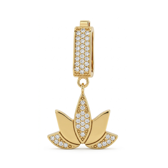 14 Ayar Altın Klipsli Lotus Çiçeği Kolye Ucu