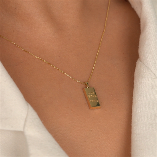 14 Ayar Altın Külçe Tasarım Kolye