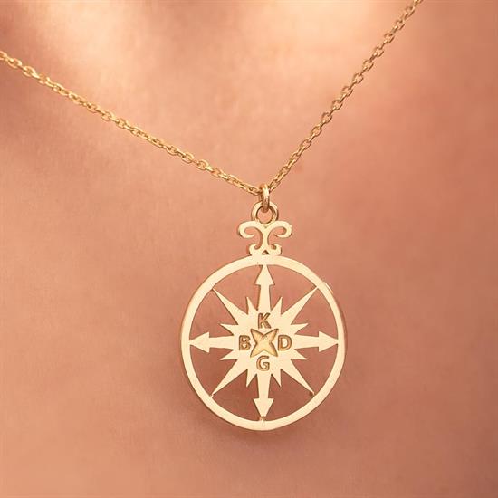 14 Ayar Altın Minimal Pusula Kolye