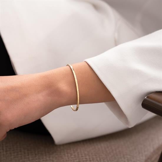 Minimal Taşsız Kelepçe Bilezik 14 Ayar Altın