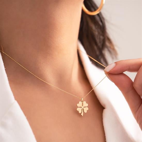 Minimal Yonca Kolye 14 Ayar Altın