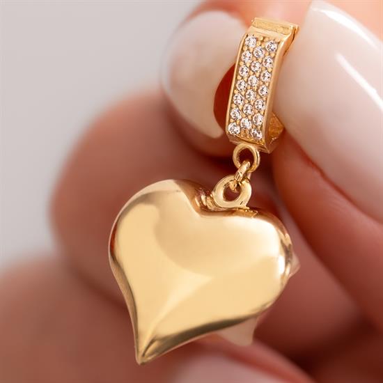 14 Ayar Altın Taşlı Klips Kalp Kolye Ucu