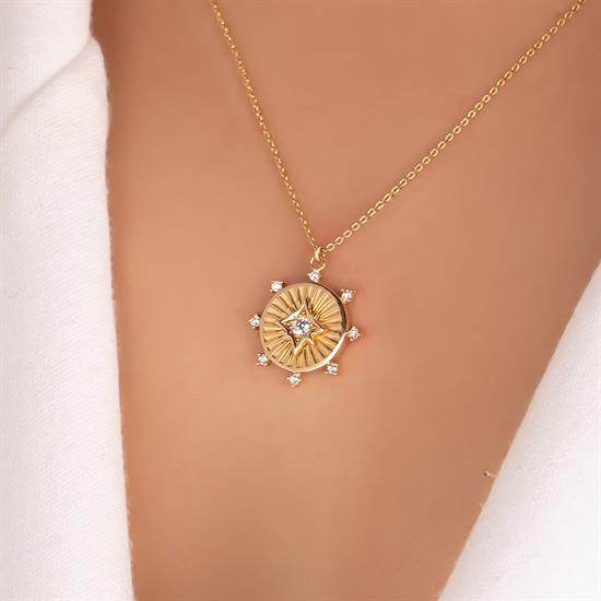 14 Ayar Altın Taşlı Yıldız Kolye