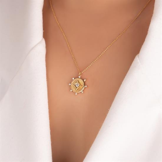 14 Ayar Altın Taşlı Yıldız Kolye