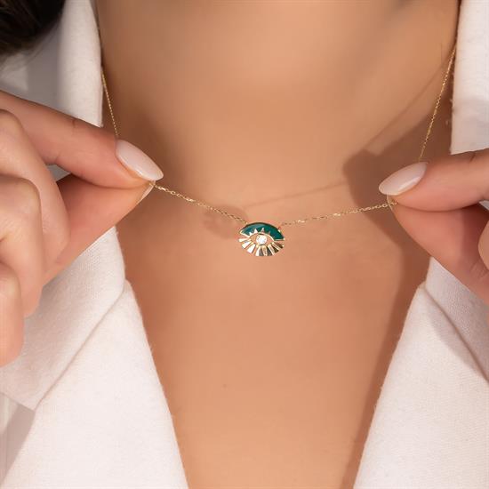 14 Ayar Altın Yeşil Mineli Göz Kolye