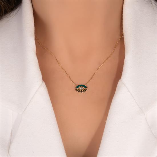 14 Ayar Altın Yeşil Mineli Göz Kolye