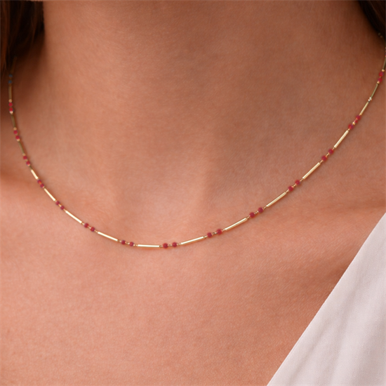 14 Ayar Altın Zincir Kırmızı Mineli