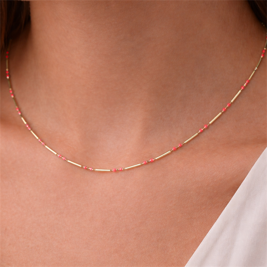 14 Ayar Altın Zincir Pembe Mineli