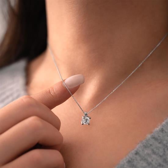 14 Ayar Beyaz Altın Tektaş Kolye